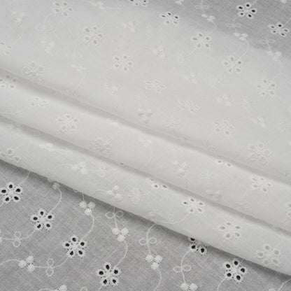 Embroidered Eyelet Cotton Voile - White Wavy Daisy Vines - Naomi Collection