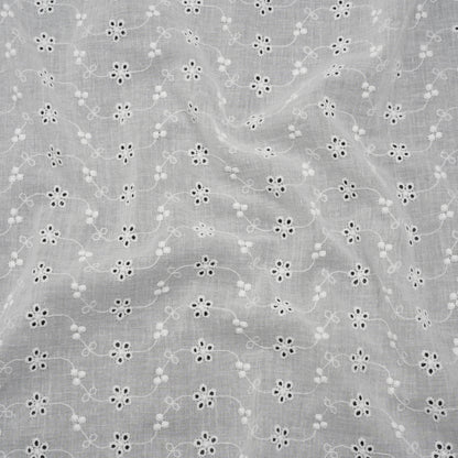 Embroidered Eyelet Cotton Voile - White Wavy Daisy Vines - Naomi Collection