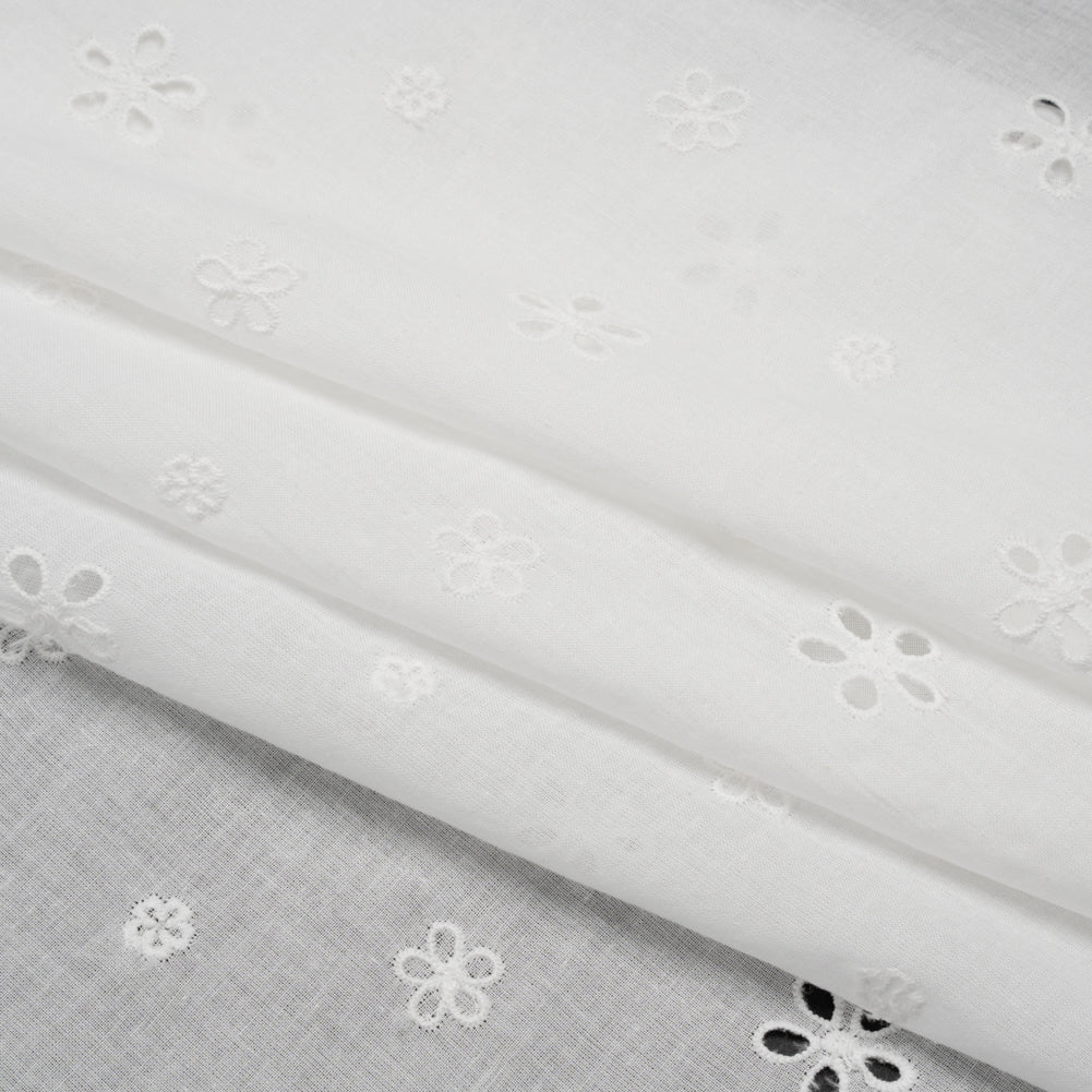 Embroidered Eyelet Cotton Voile - White Floating Flowers - Naomi Collection