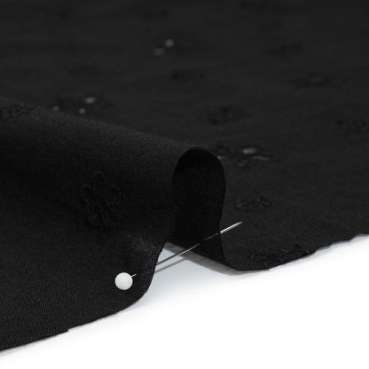 Embroidered Eyelet Cotton Voile - Black Floating Flowers - Naomi Collection