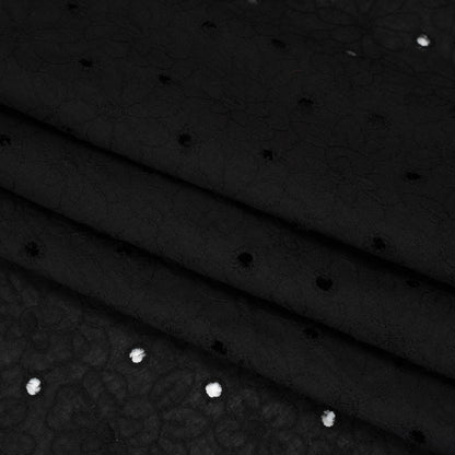 Embroidered Eyelet Cotton Voile - Black Field of Flowers - Naomi Collection