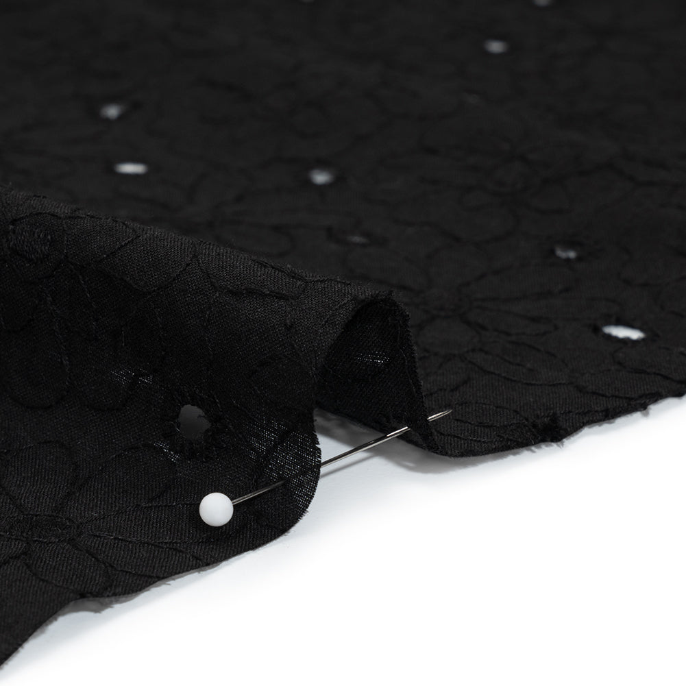 Embroidered Eyelet Cotton Voile - Black Field of Flowers - Naomi Collection - Detail