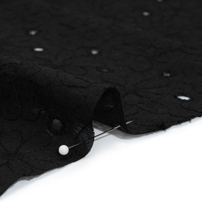 Embroidered Eyelet Cotton Voile - Black Field of Flowers - Naomi Collection