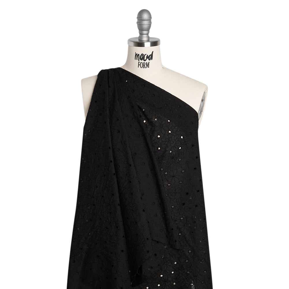 Embroidered Eyelet Cotton Voile - Black Field of Flowers - Naomi Collection - Drape