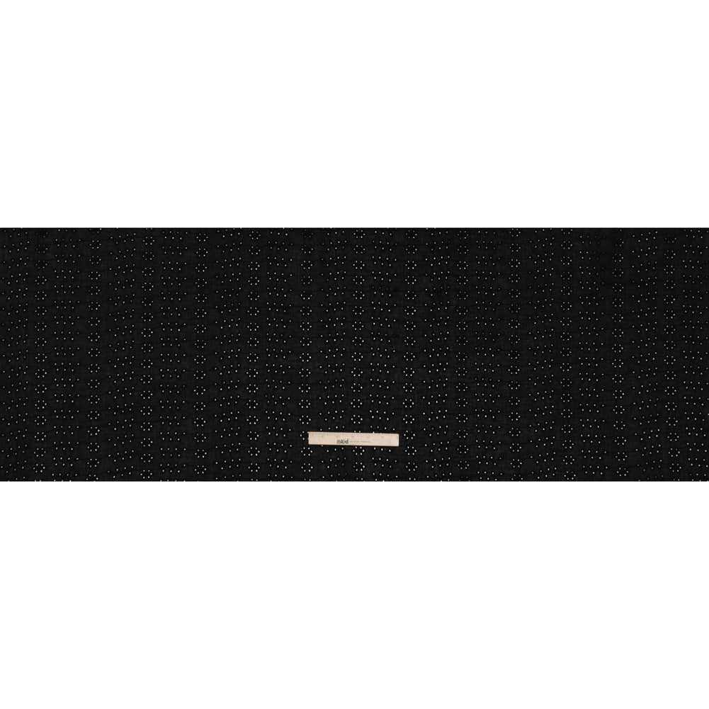 Embroidered Eyelet Cotton Voile - Black Dainty Flower Vines - Naomi Collection