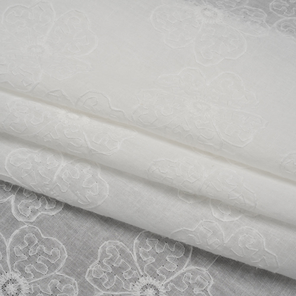 Embroidered Eyelet Cotton Voile - White Big Tossed Flowers - Naomi Collection