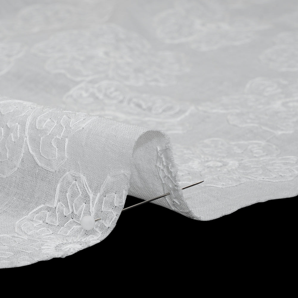 Embroidered Eyelet Cotton Voile - White Big Tossed Flowers - Naomi Collection