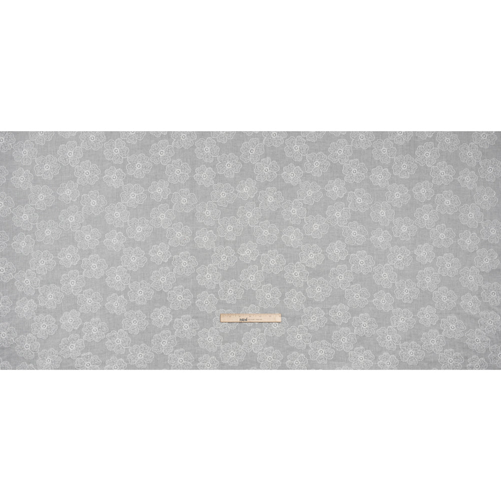 Embroidered Eyelet Cotton Voile - White Big Tossed Flowers - Naomi Collection