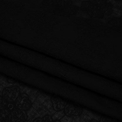Embroidered Eyelet Cotton Voile - Black Big Tossed Flowers - Naomi Collection