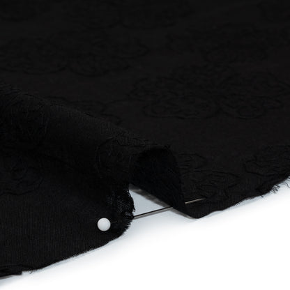 Embroidered Eyelet Cotton Voile - Black Big Tossed Flowers - Naomi Collection