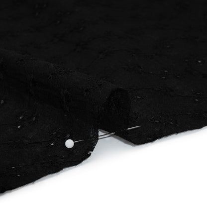Embroidered Eyelet Cotton Voile - Black Little Flowers on Vines - Naomi Collection