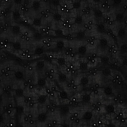 Embroidered Eyelet Cotton Voile - Black Little Flowers on Vines - Naomi Collection
