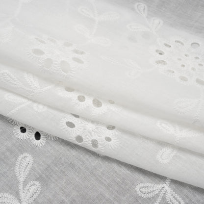 Embroidered Eyelet Cotton Voile - White Big Flowering Vines - Naomi Collection