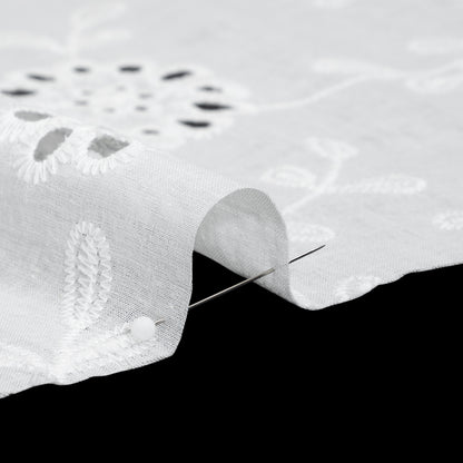 Embroidered Eyelet Cotton Voile - White Big Flowering Vines - Naomi Collection