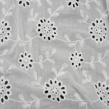 Embroidered Eyelet Cotton Voile - White Big Flowering Vines - Naomi Collection