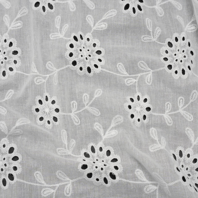 Embroidered Eyelet Cotton Voile - White Big Flowering Vines - Naomi Collection