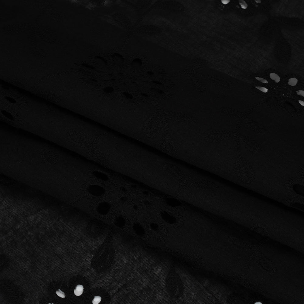 Embroidered Eyelet Cotton Voile - Black Big Flowering Vines - Naomi Collection