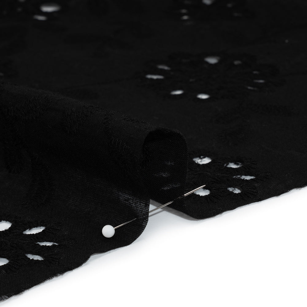 Embroidered Eyelet Cotton Voile - Black Big Flowering Vines - Naomi Collection