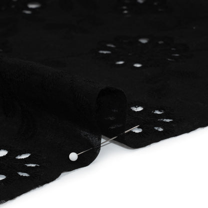 Embroidered Eyelet Cotton Voile - Black Big Flowering Vines - Naomi Collection