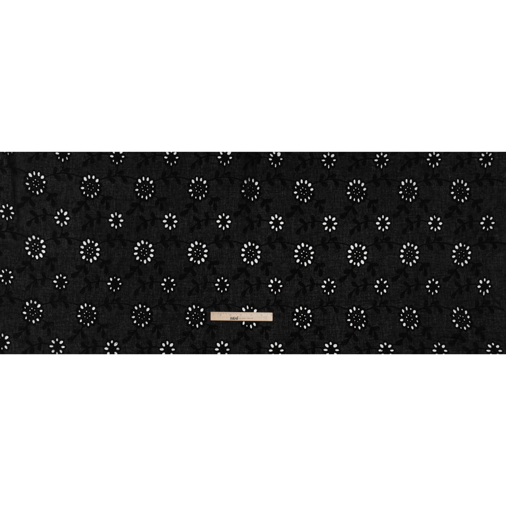 Embroidered Eyelet Cotton Voile - Black Big Flowering Vines - Naomi Collection