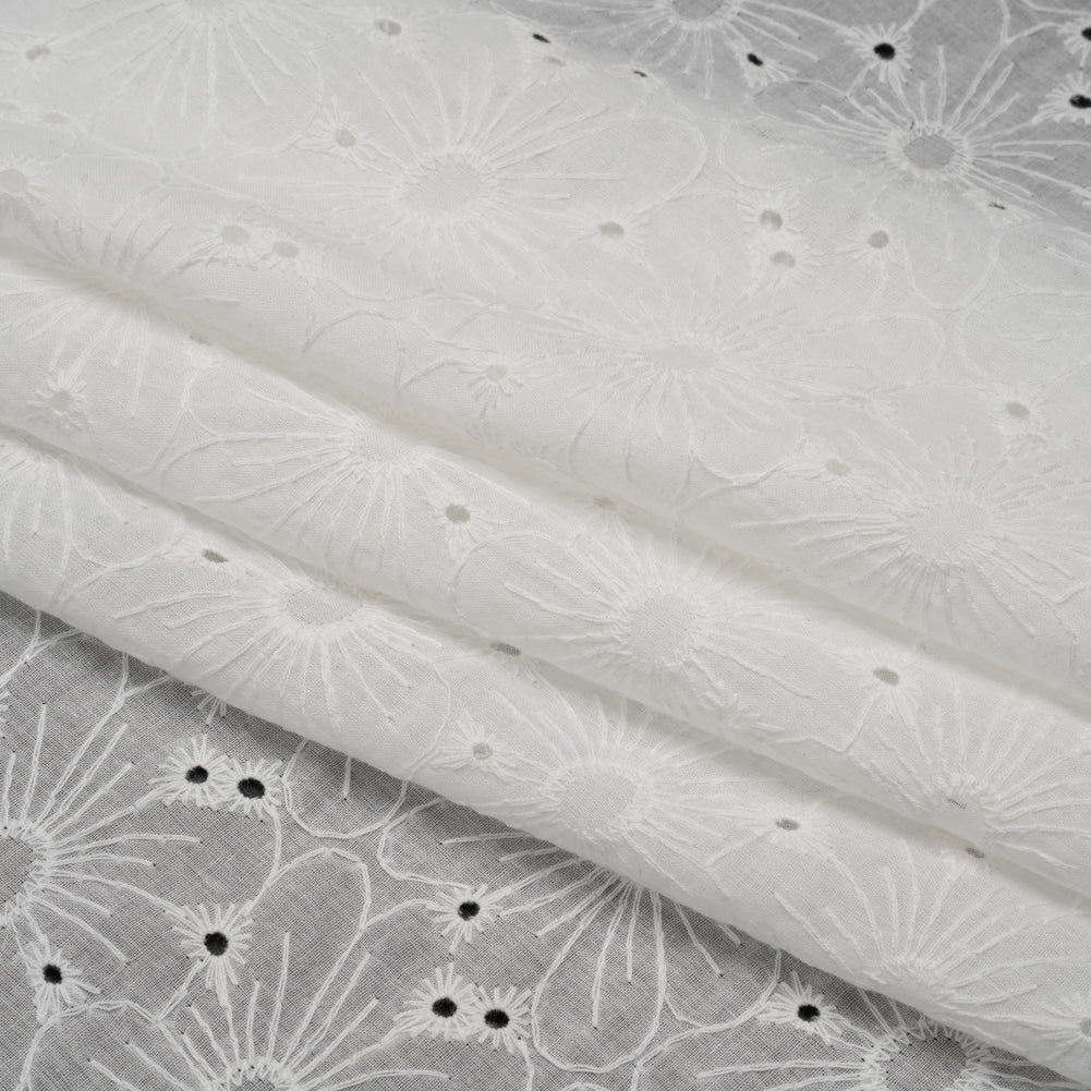 Embroidered Eyelet Cotton Voile - White All-Over Flowers - Naomi Collection