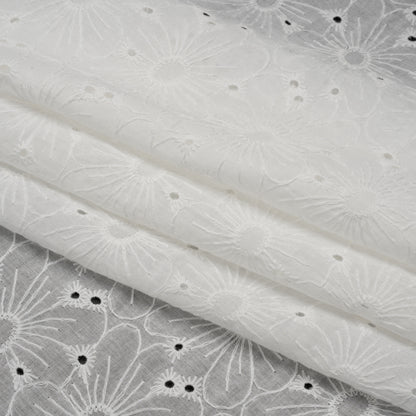Embroidered Eyelet Cotton Voile - White All-Over Flowers - Naomi Collection