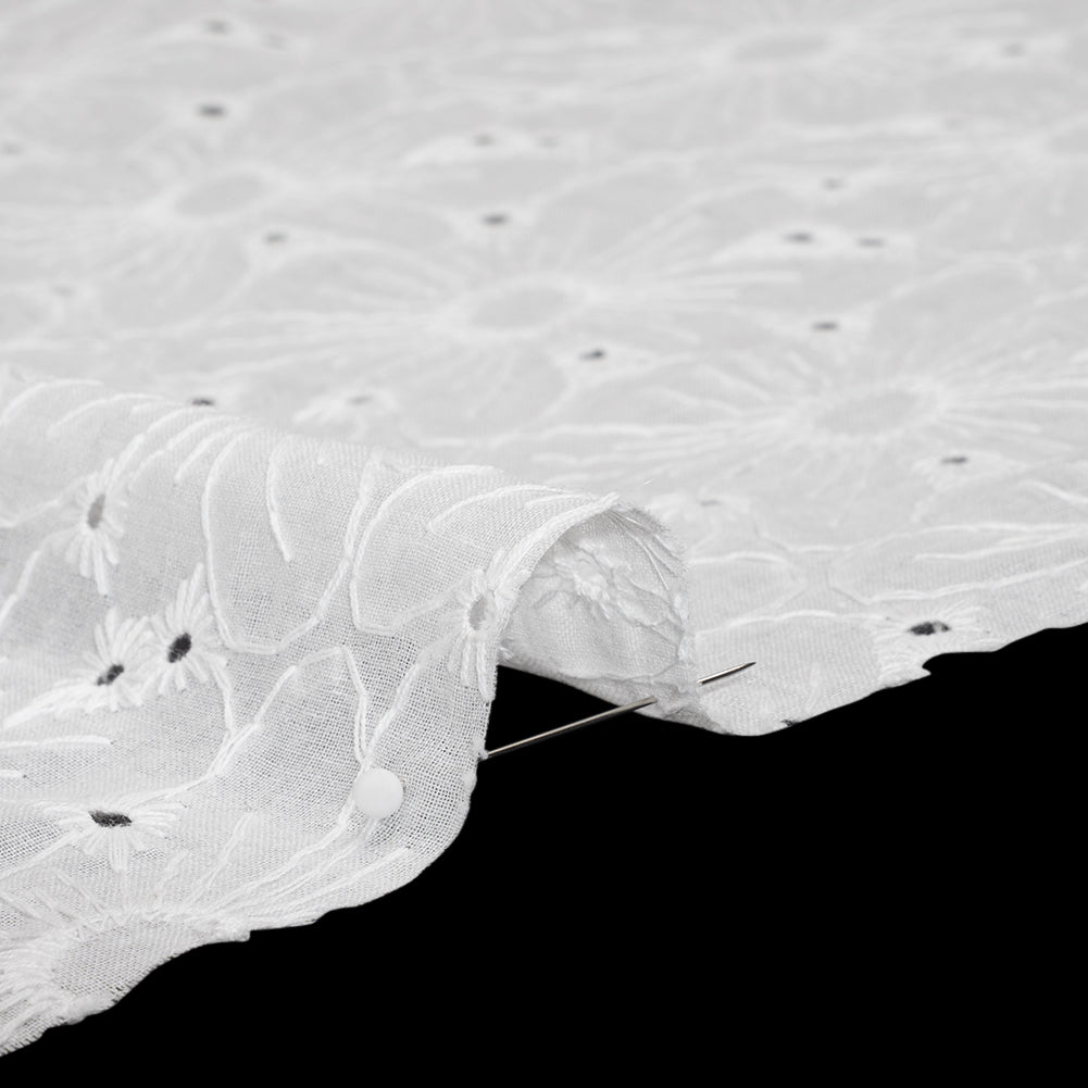 Embroidered Eyelet Cotton Voile - White All-Over Flowers - Naomi Collection