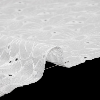 Embroidered Eyelet Cotton Voile - White All-Over Flowers - Naomi Collection