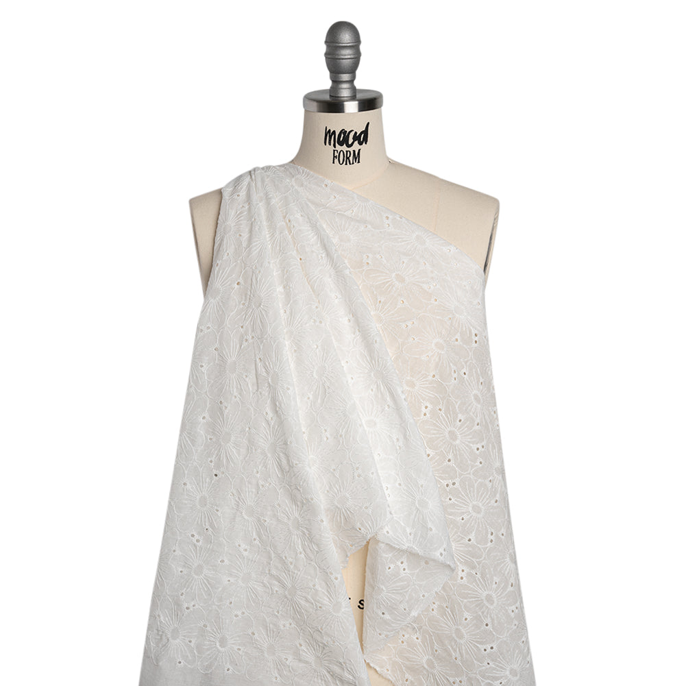 Embroidered Eyelet Cotton Voile - White All-Over Flowers - Naomi Collection