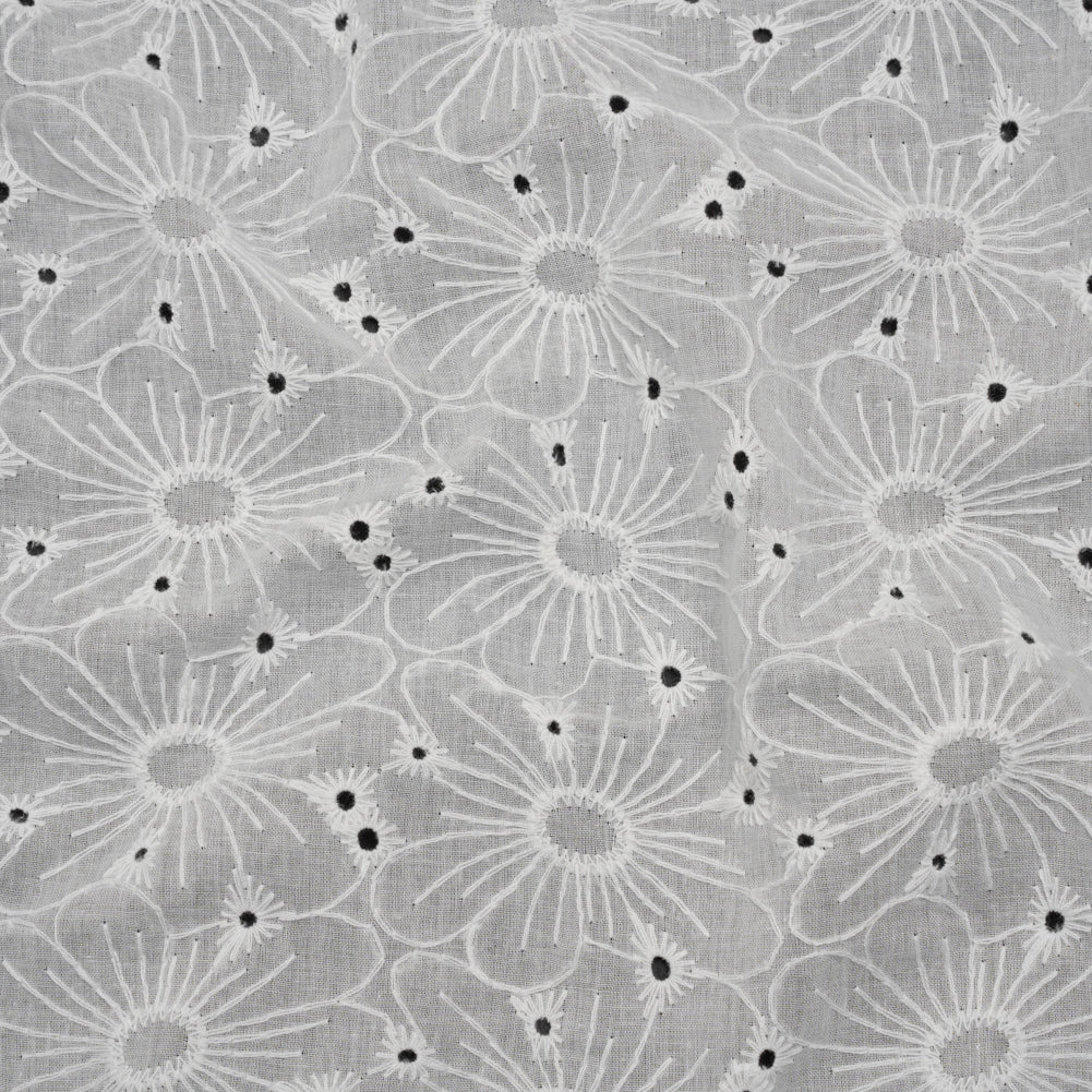 Embroidered Eyelet Cotton Voile - White All-Over Flowers - Naomi Collection
