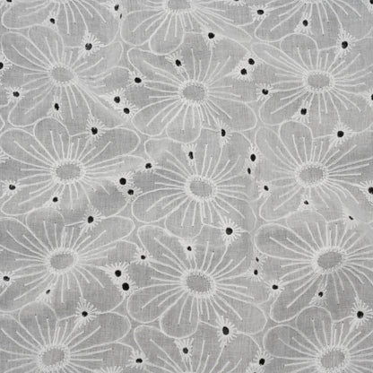 Embroidered Eyelet Cotton Voile - White All-Over Flowers - Naomi Collection