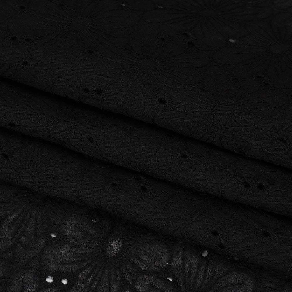 Embroidered Eyelet Cotton Voile - Black All-Over Flowers - Naomi Collection