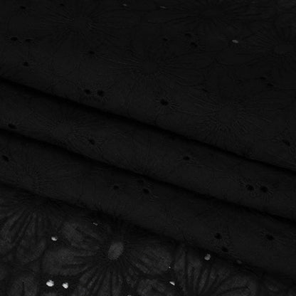 Embroidered Eyelet Cotton Voile - Black All-Over Flowers - Naomi Collection