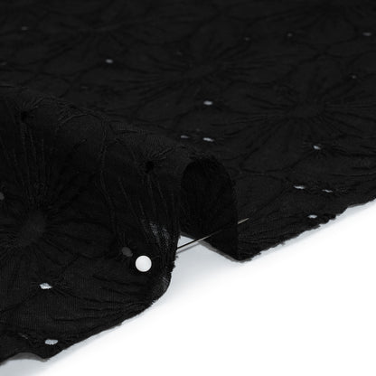 Embroidered Eyelet Cotton Voile - Black All-Over Flowers - Naomi Collection