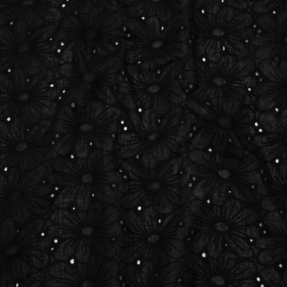 Embroidered Eyelet Cotton Voile - Black All-Over Flowers - Naomi Collection