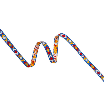 Cotton Jacquard Ribbon - 0.375" - Red, Yellow and Blue Diamond Geometric