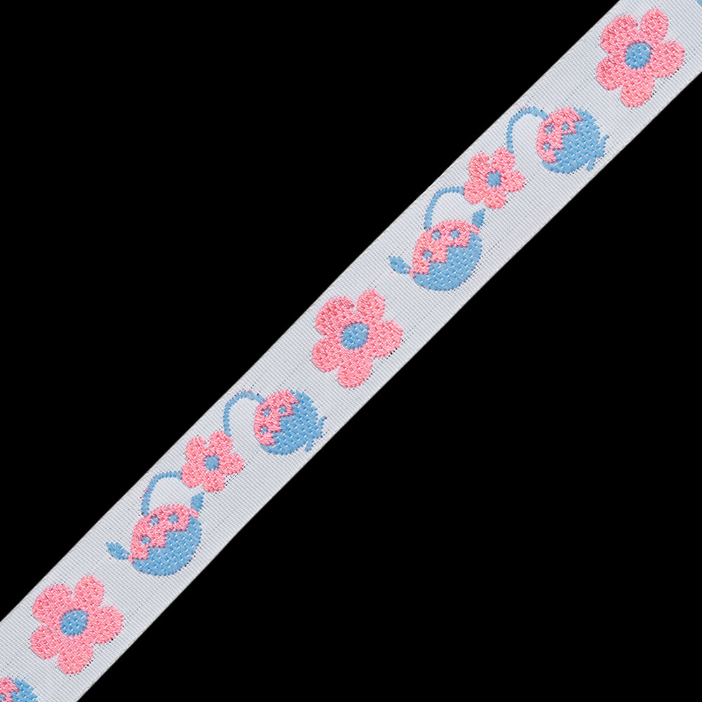 Jacquard Ribbon - 0.625" - Pink, Blue and White Babies and Flowers - Folded