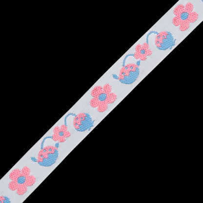 Jacquard Ribbon - 0.625" - Pink, Blue and White Babies and Flowers