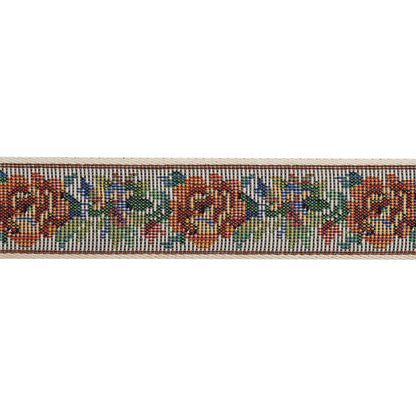 Jacquard Ribbon - 1" - White, Red and Green Rustic Roses