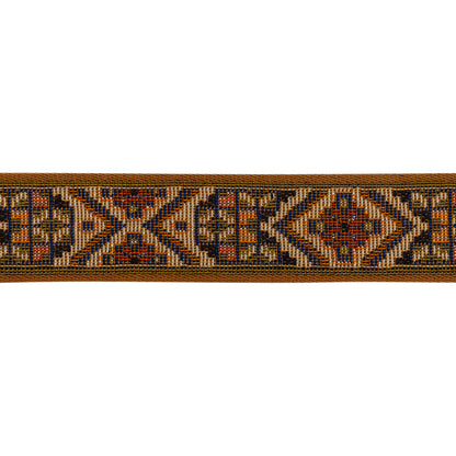 Jacquard Ribbon - 1.125" - Brown, Orange and Blue Rustic Geometrics