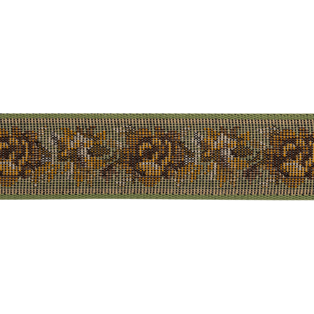 Jacquard Ribbon - 1.125" - Green, Yellow and Brown Rustic Roses