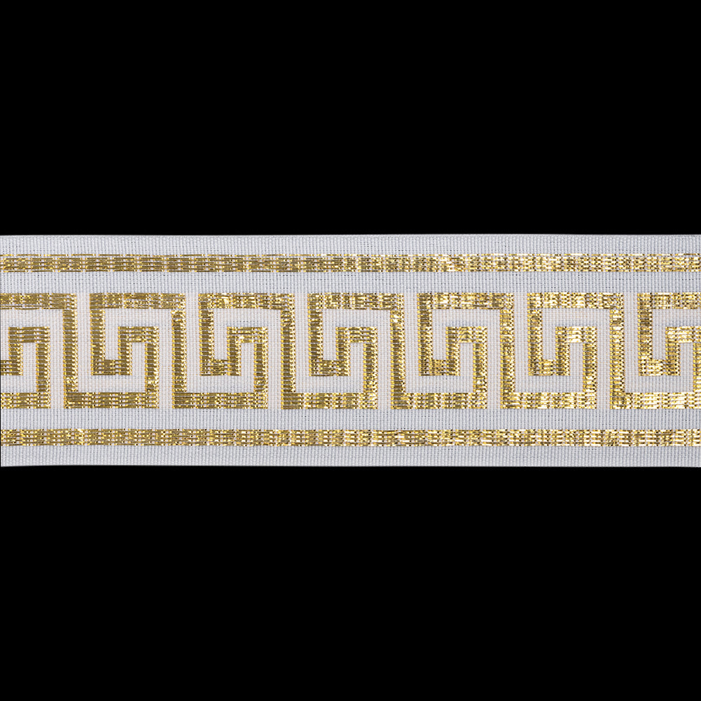 Metallic Jacquard Ribbon - 40mm - White and Gold Greek Key - Folded