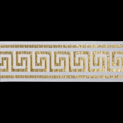 Metallic Jacquard Ribbon - 40mm - White and Gold Greek Key