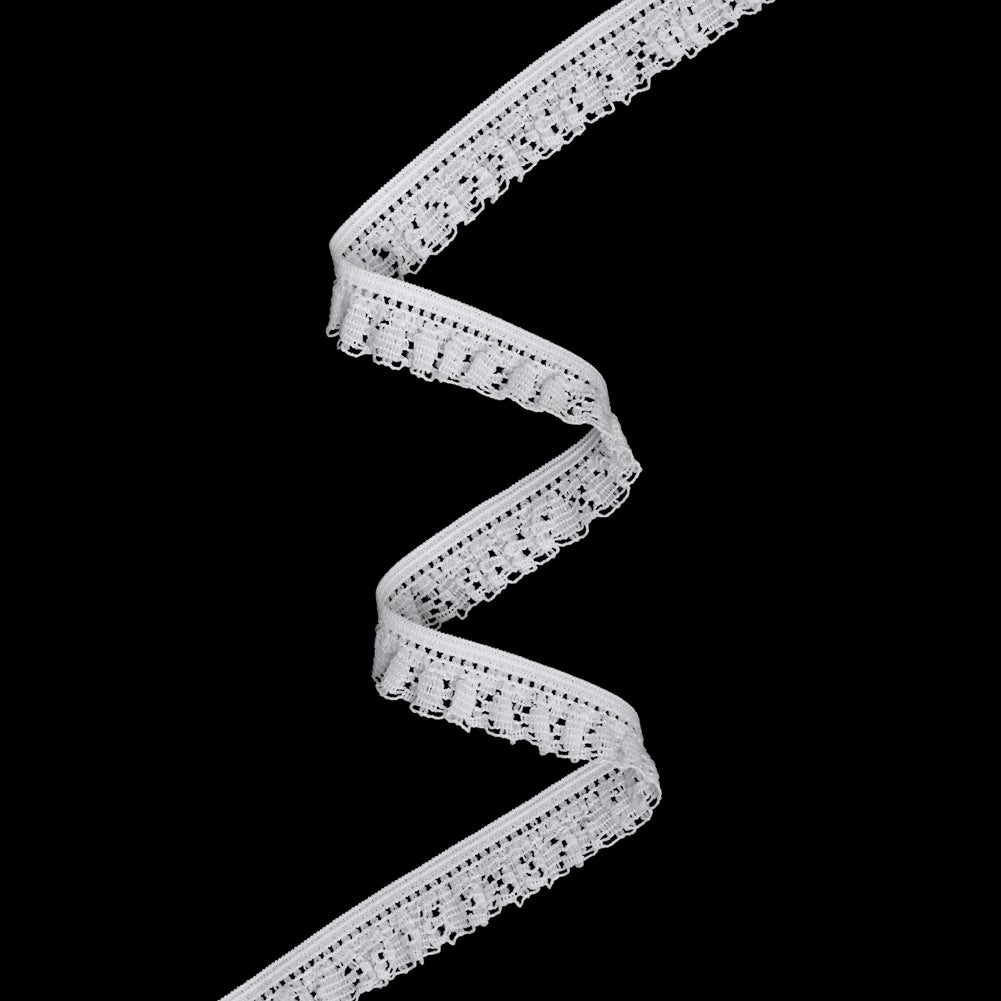 Ruffled Stretch Lace Trim - 0.625" - White Geometric