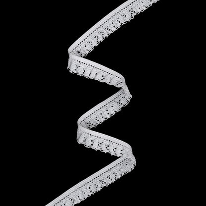 Ruffled Stretch Lace Trim - 0.625" - White Geometric