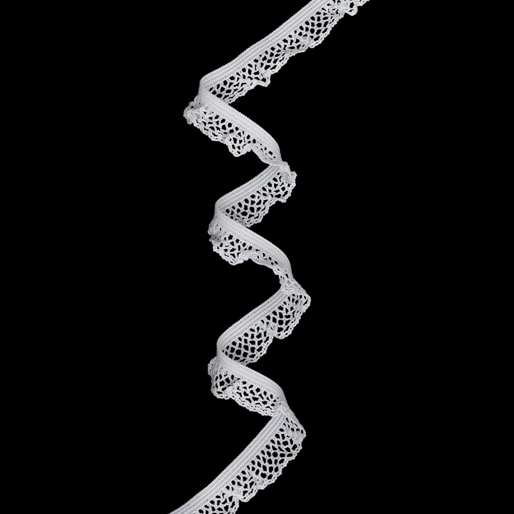 Ruffled Stretch Lace Trim - 0.625" - White Crochet Lattice