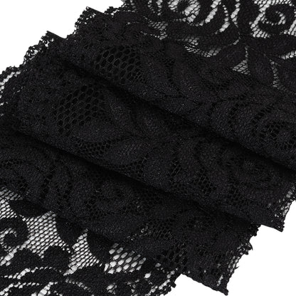 Stretch Lace Trim - 3.5" - Black Roses and Leaves with Scalloped Edges