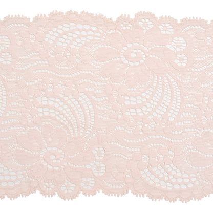 Stretch Lace Trim - 4.875" - Pale Pink Dancing Flowers with Scalloped Edges