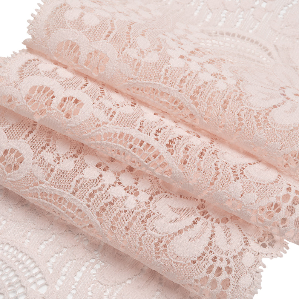 Stretch Lace Trim - 4.875" - Pale Pink Dancing Flowers with Scalloped Edges - Detail