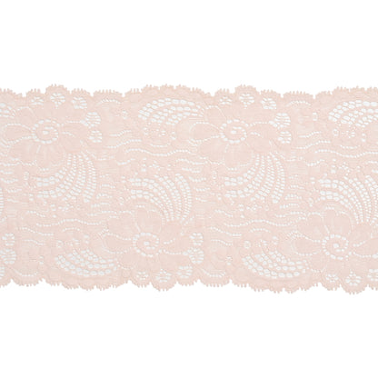 Stretch Lace Trim - 4.875" - Pale Pink Dancing Flowers with Scalloped Edges